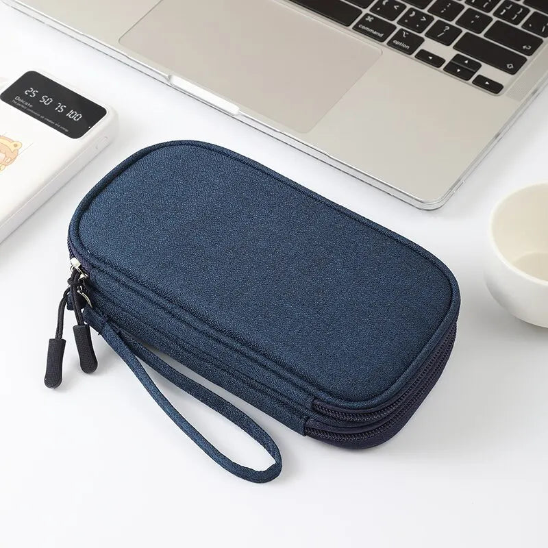 Stylish Portable Digital Storage Bag - USB Cable & Headset Organizer in Pink, Grey, Black, or Navy