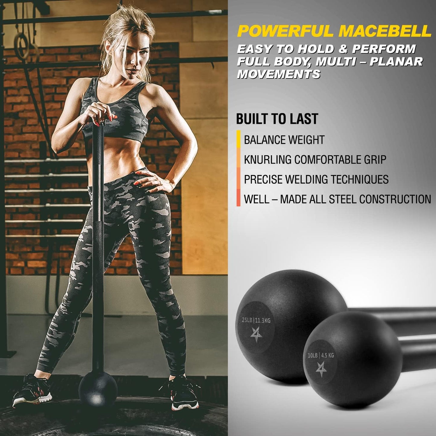 Steel Mace Bell for Comprehensive Strength Training - Full Body Workouts for Muscles, Shoulders, Grips, and Forearms - Available in 5 to 30 LB Options for Men and Women