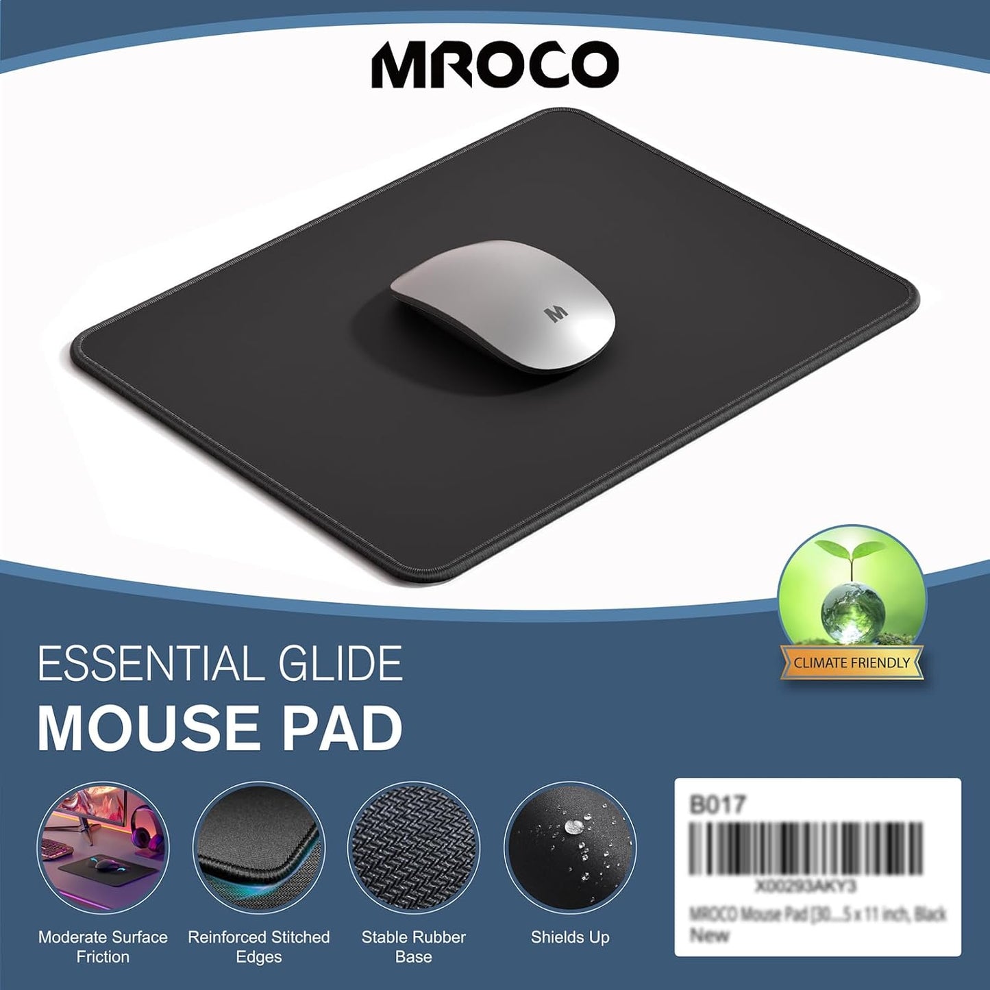 Upgrade Your Workspace with the Essential Black Mouse Pad - 30% Larger, Anti-Fray Edges, Non-Slip Base, and Waterproof Protection for Optimal Gaming and Office Use