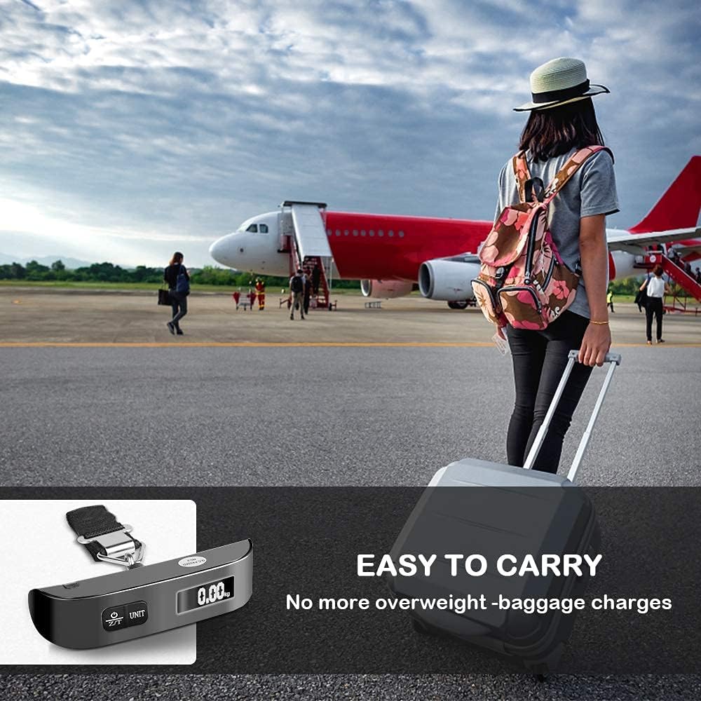 Portable Digital Luggage Scale with Rubber Coating - 110 lb Capacity, Battery Included