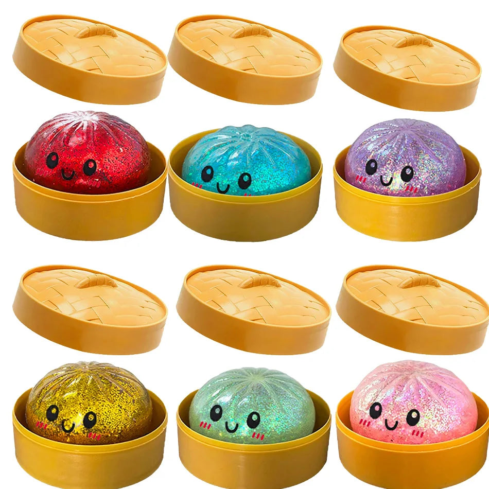 Glitter Dumpling Squishy Stress Relief Toy Set - 1 to 12 Pcs with Box for Sensory Fun