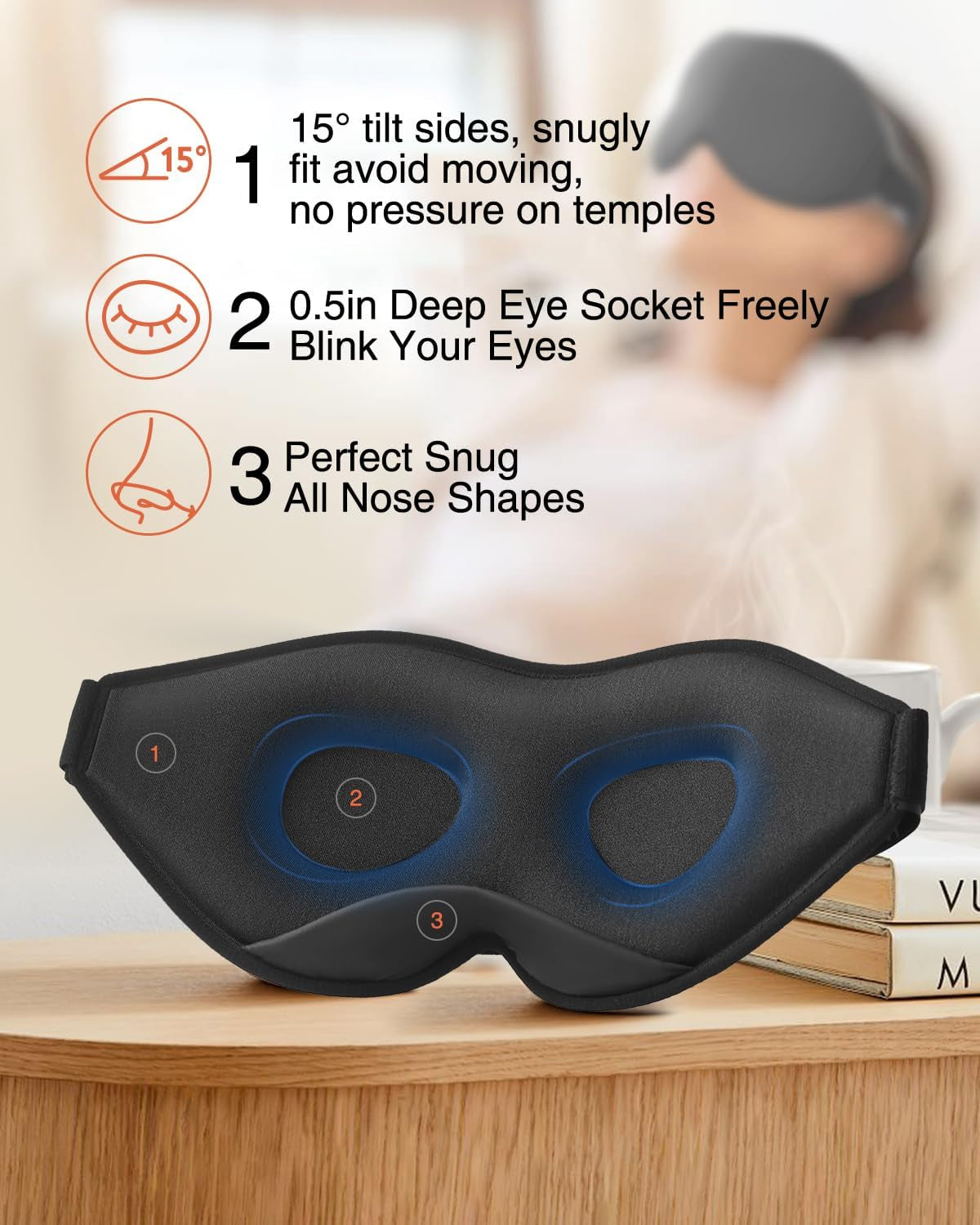3D Blackout Sleep Mask – Soft Travel Eye Mask for Side Sleepers & Naps