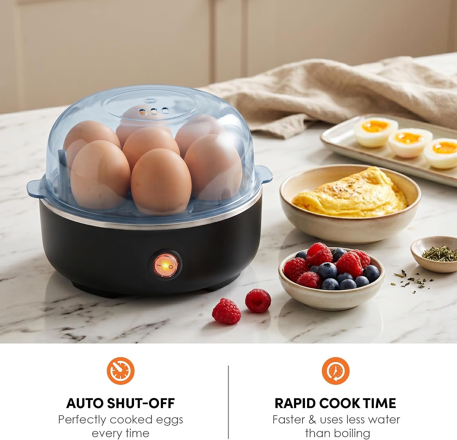 Easy Egg Cooker EGC115B - Perfectly Cook 7 Eggs to Soft, Medium, or Hard-Boiled with Auto Shut-Off & Measuring Cup - BPA Free, Classic Black