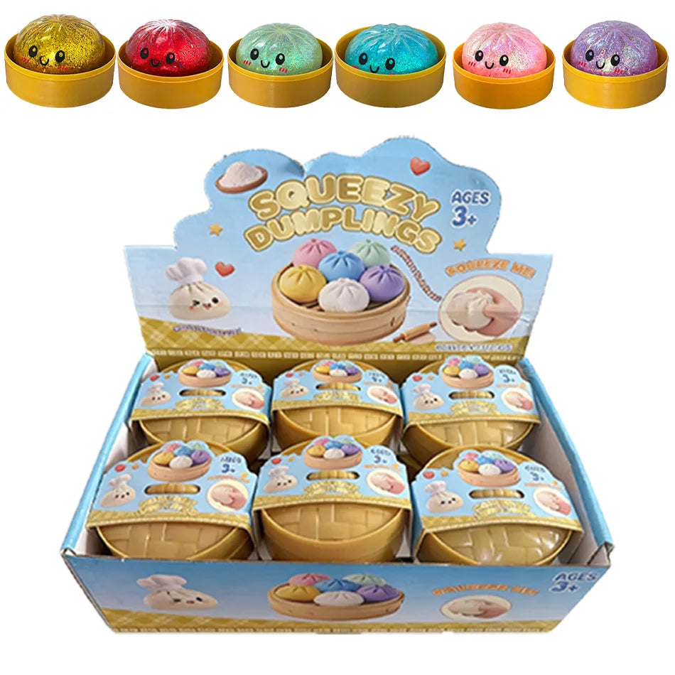 Glitter Dumpling Squishy Stress Relief Toy Set - 1 to 12 Pcs with Box for Sensory Fun