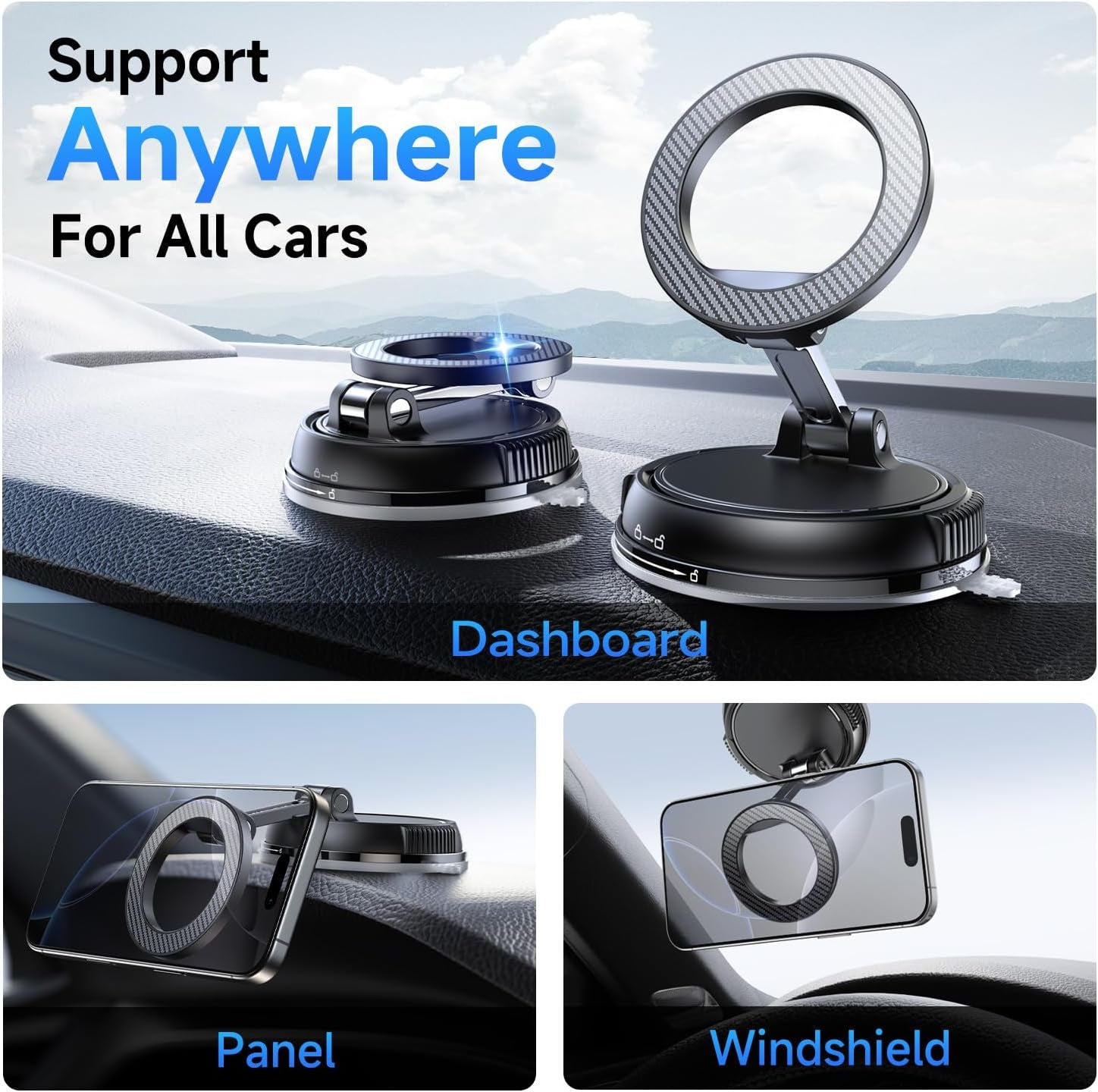 Magnetic Car Phone Holder – 360° Adjustable Suction Mount for GPS, Calls & Commutes