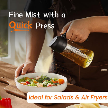 2-in-1 Glass Oil Sprayer & Dispenser – 16oz Kitchen Bottle for Air Fryer, Salad & BBQ