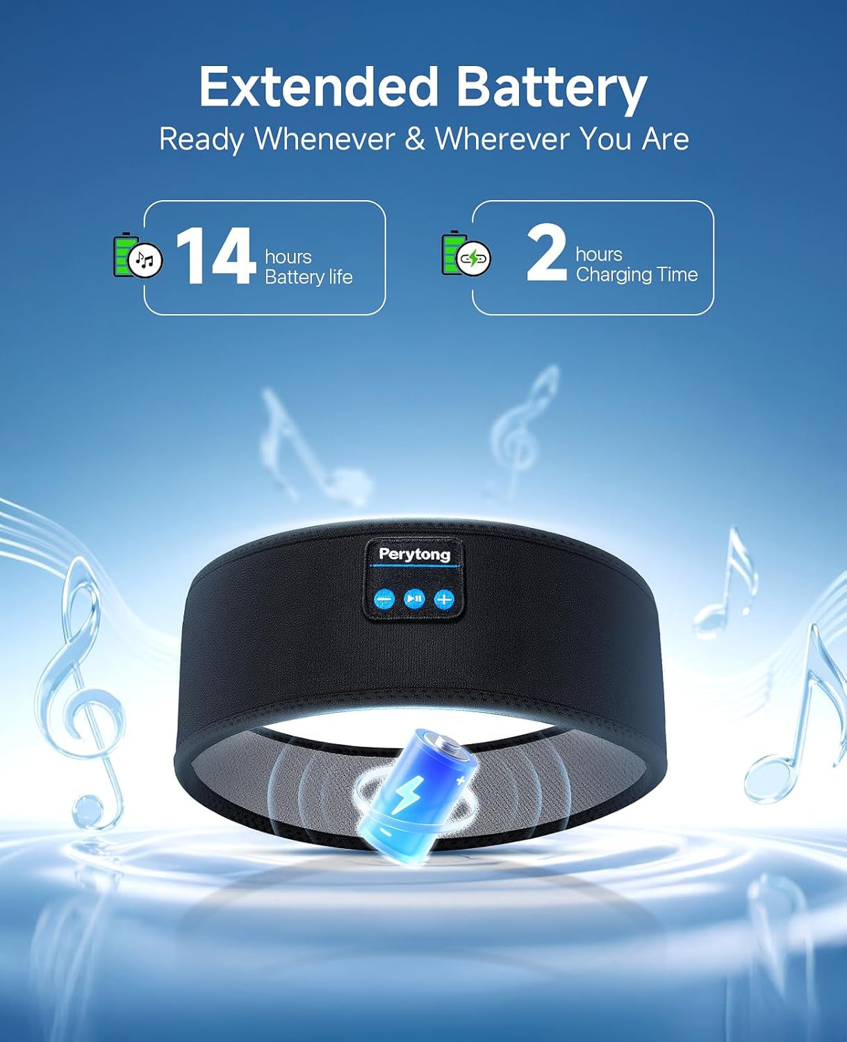 Perytong Bluetooth Sleep Headband Headphones — Ultra-Thin HD Speakers, 10Hr Battery, Bluetooth 5.4, Workout & Sleep Headphones for Side Sleepers