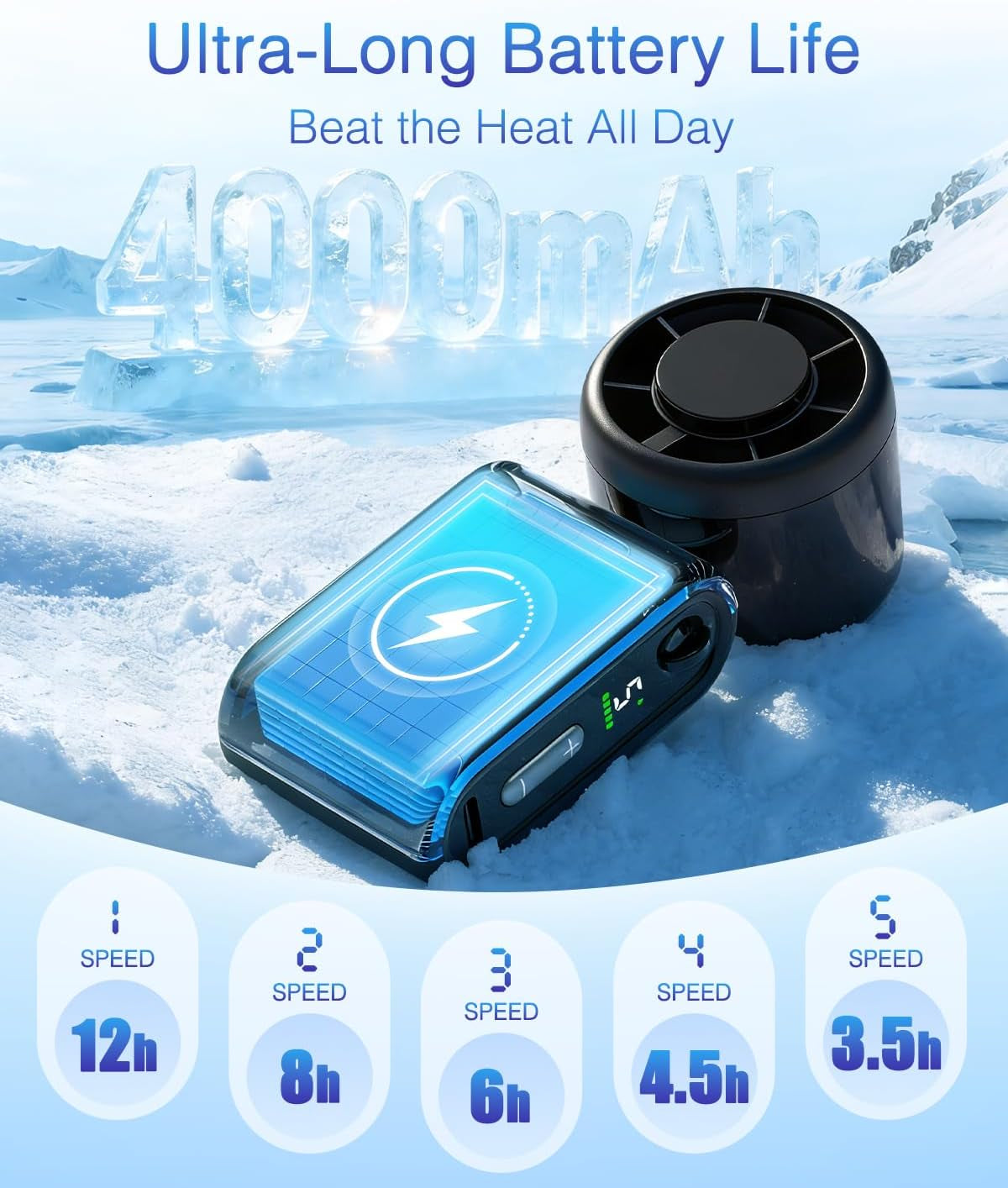 Mini Portable Turbo Fan - Compact, Whisper-Quiet, 5-Speed Rechargeable Personal Fan for Travel & Outdoor Use, Perfect Gift for Everyone (Black)