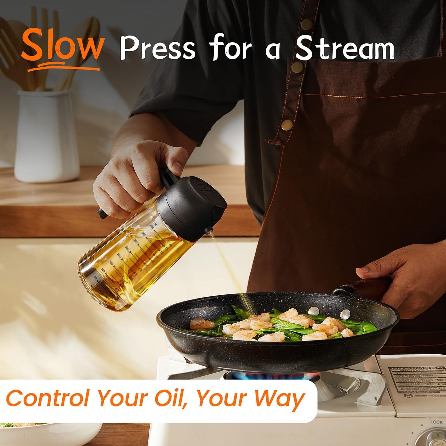2-in-1 Glass Oil Sprayer & Dispenser – 16oz Kitchen Bottle for Air Fryer, Salad & BBQ