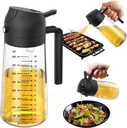 2-in-1 Glass Oil Sprayer & Dispenser – 16oz Kitchen Bottle for Air Fryer, Salad & BBQ