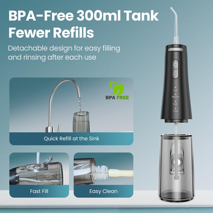 Cordless Water Flosser – Rechargeable Travel Dental Cleaner with 300ML Tank