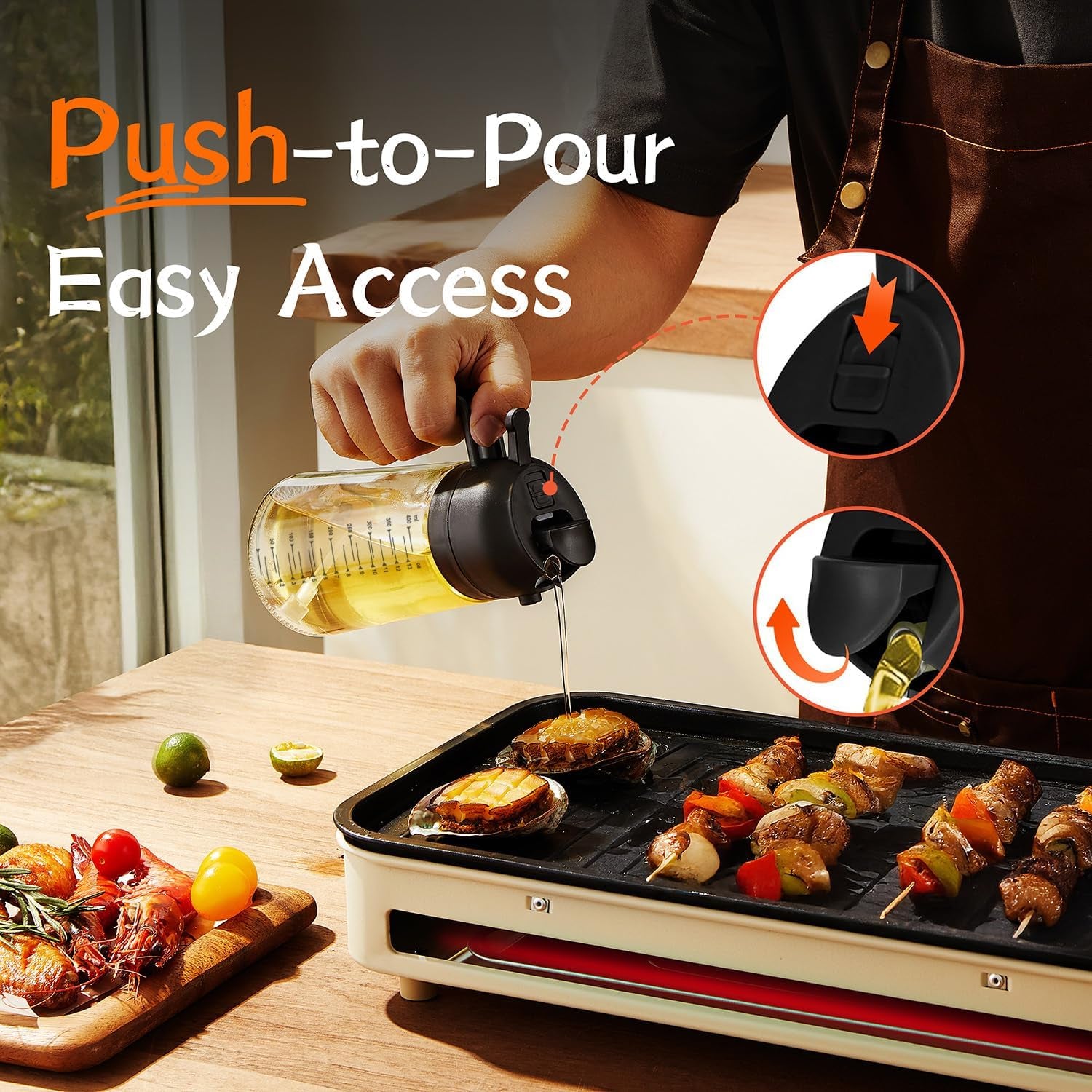 2-in-1 Glass Oil Sprayer & Dispenser – 16oz Kitchen Bottle for Air Fryer, Salad & BBQ