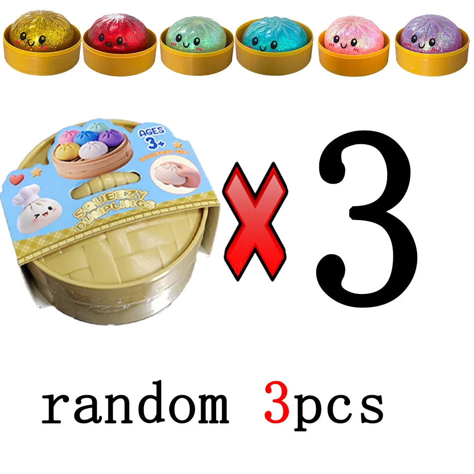 Glitter Dumpling Squishy Stress Relief Toy Set - 1 to 12 Pcs with Box for Sensory Fun
