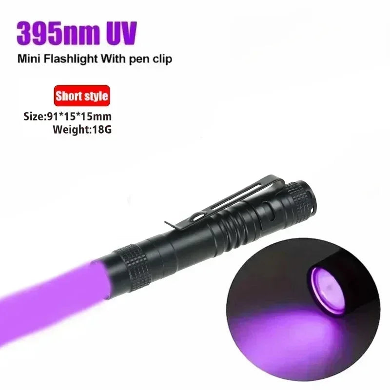 395Nm UV Blacklight Flashlight - Portable Pet Urine & Bed Bug Detector with Clip for Camping - AAA Battery Powered