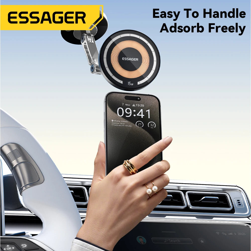 Essager 15W Magnetic Wireless Car Charger & Phone Holder for MagSafe iPhone 15/14/13 Pro Max - Fast Charging & Easy Mounting