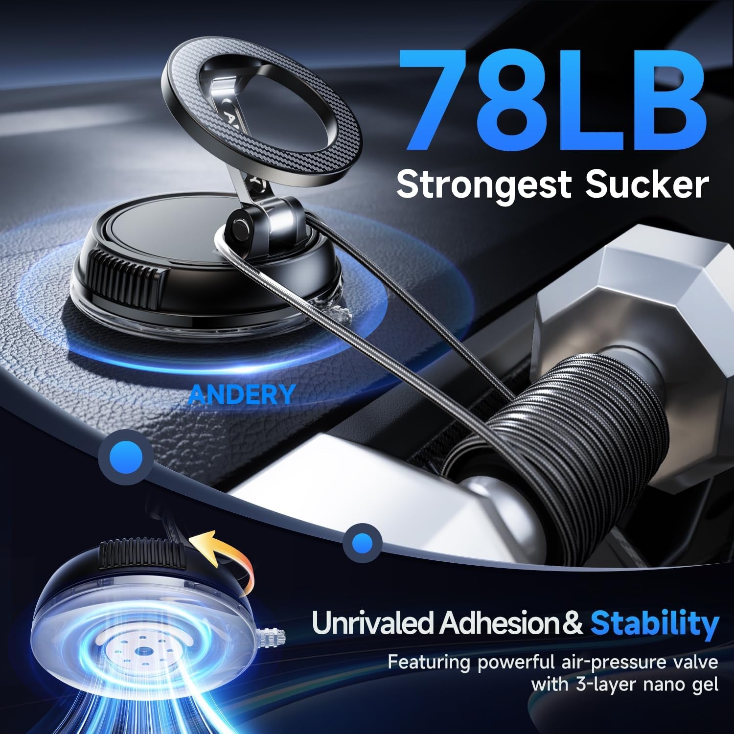 Magnetic Car Phone Holder – 360° Adjustable Suction Mount for GPS, Calls & Commutes