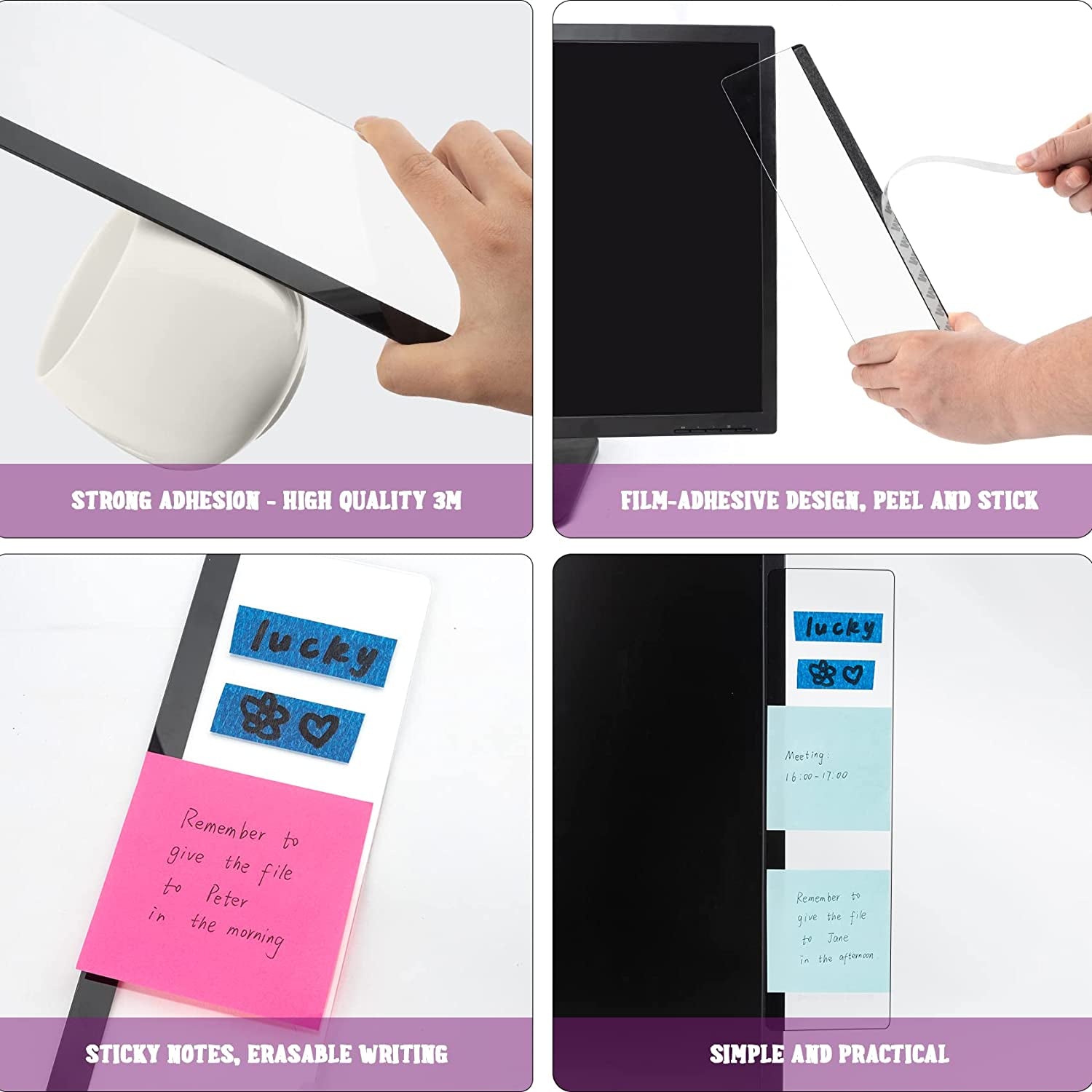 Enhance Your Workspace with 2Pcs Acrylic Computer Monitor Memo Boards - Perfect Sticky Note Holders for Home and Office Organization