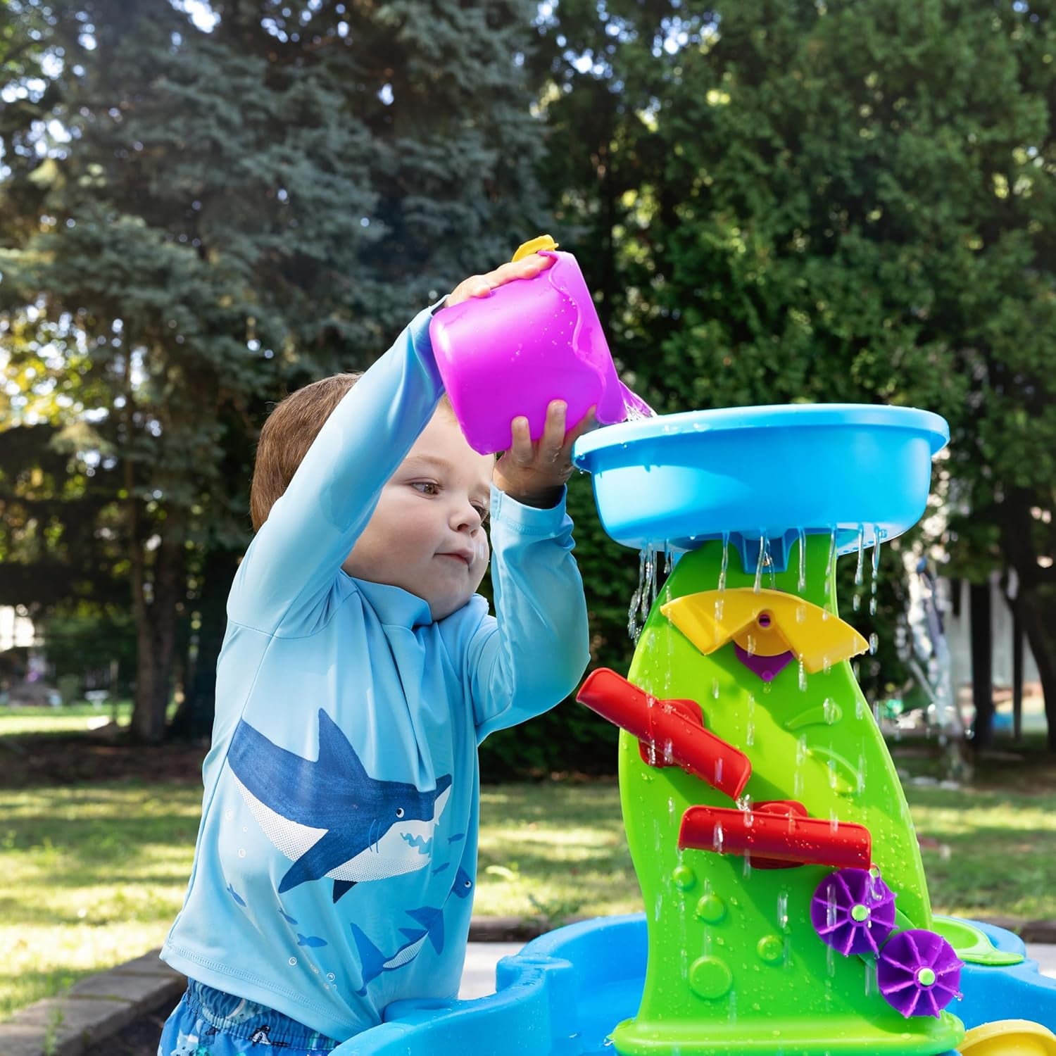 Toddler Rain Shower Water Table – Backyard Sensory Splash Playset with Accessories