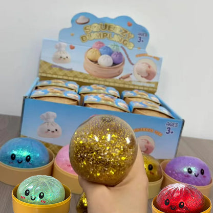 Glitter Dumpling Squishy Stress Relief Toy Set - 1 to 12 Pcs with Box for Sensory Fun