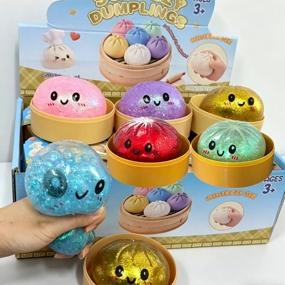 Glitter Dumpling Squishy Stress Relief Toy Set - 1 to 12 Pcs with Box for Sensory Fun