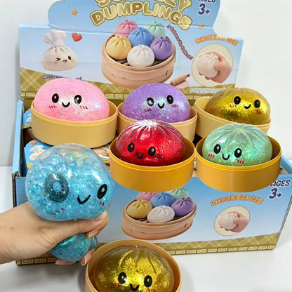 Glitter Dumpling Squishy Stress Relief Toy Set - 1 to 12 Pcs with Box for Sensory Fun