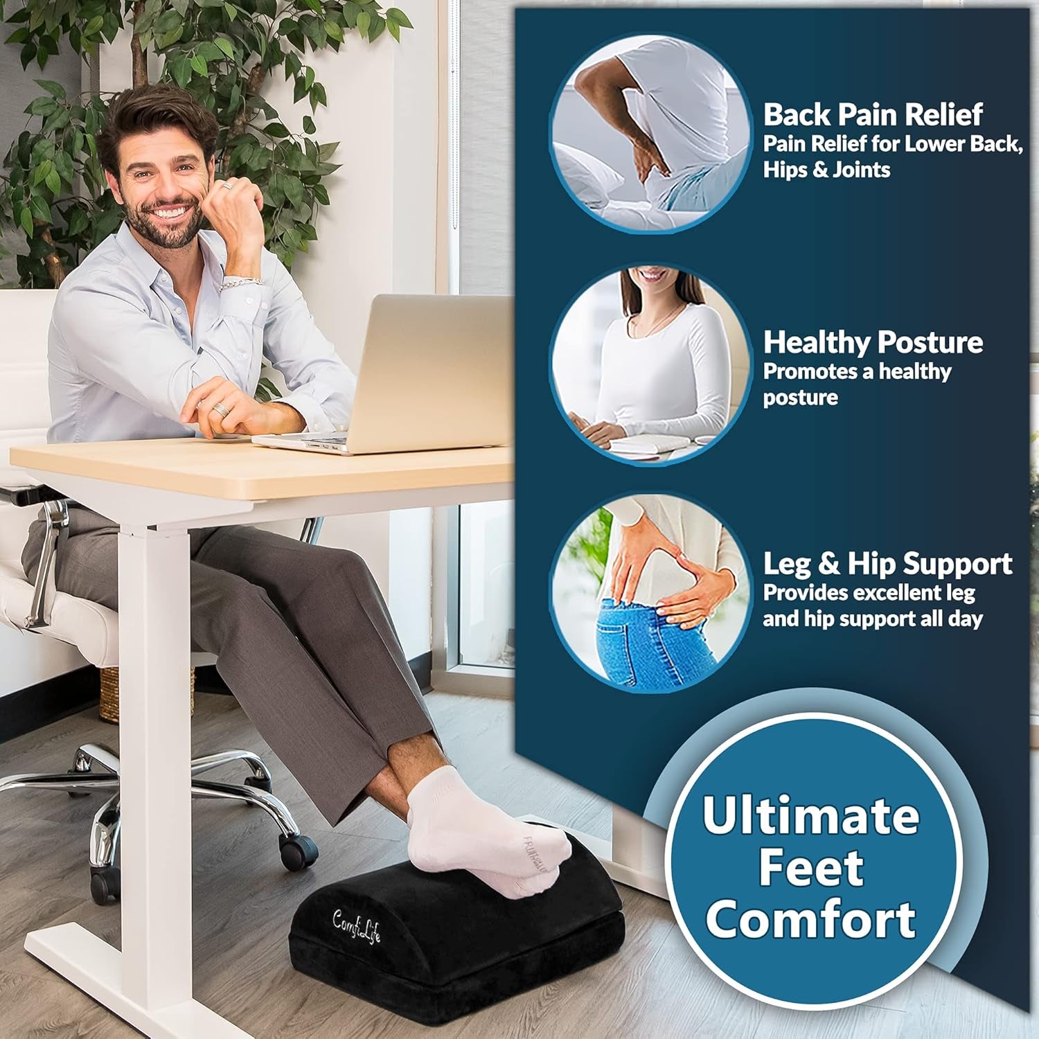 Memory Foam Under-Desk Footrest – Adjustable Office & Gaming Chair Comfort Cushion