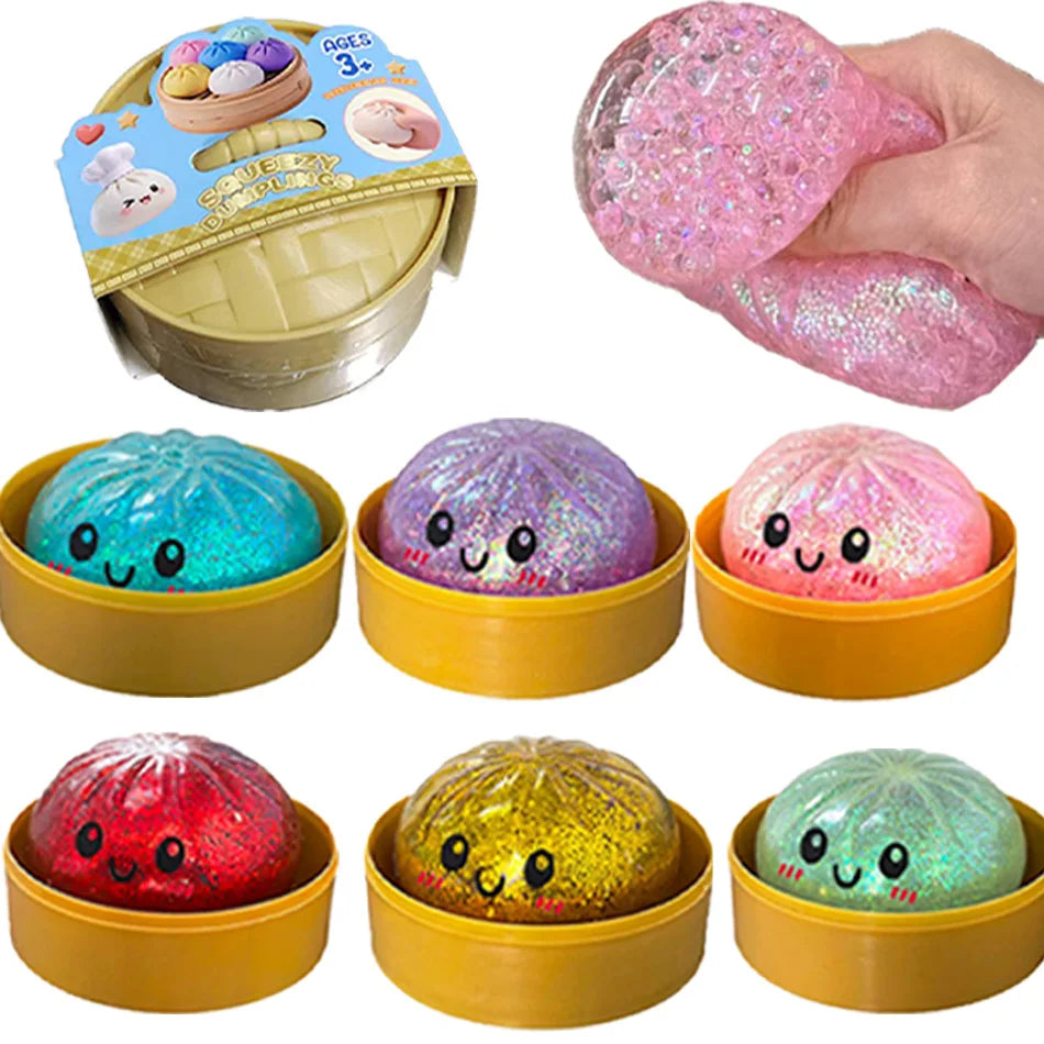 Glitter Dumpling Squishy Stress Relief Toy Set - 1 to 12 Pcs with Box for Sensory Fun