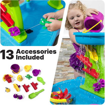 Toddler Rain Shower Water Table – Backyard Sensory Splash Playset with Accessories