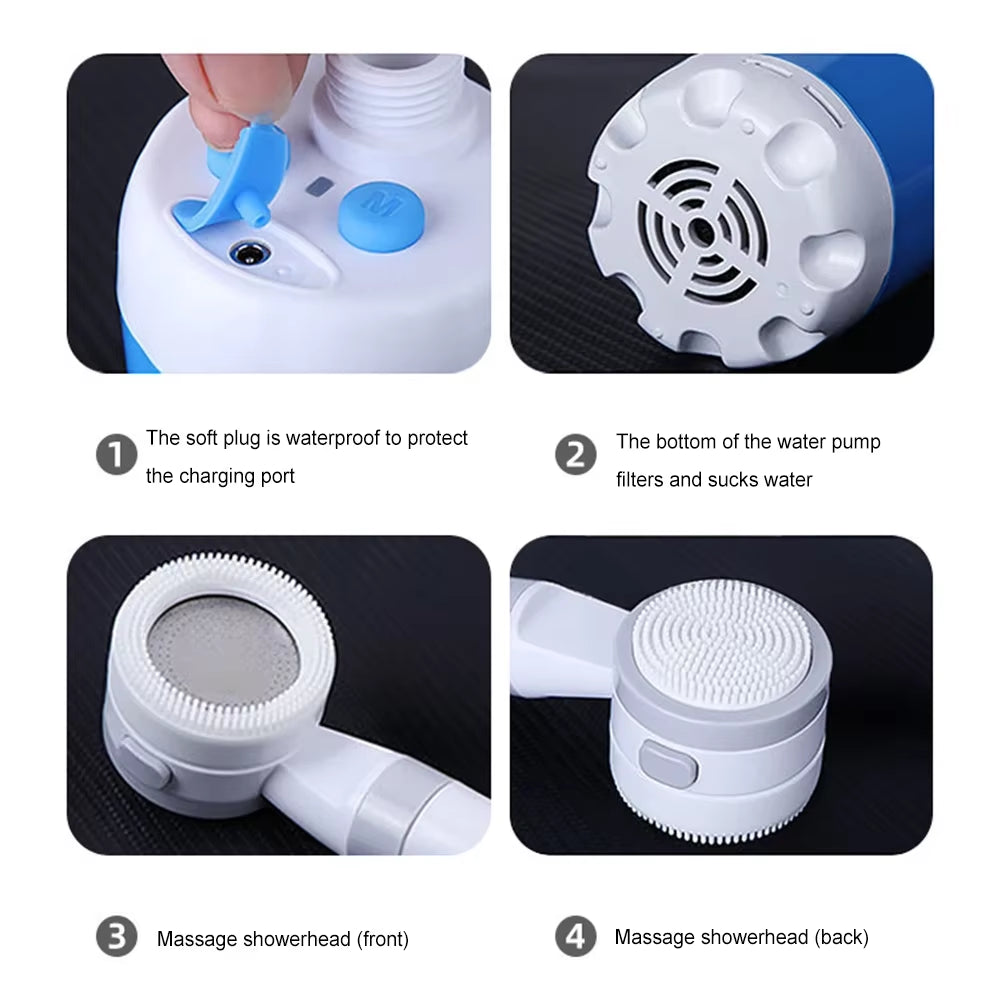 Upgraded Portable Camping Shower Pump with Digital Display - 4000mAh Rechargeable Electric Shower for Beach, Dormitory, and Outdoor Adventures