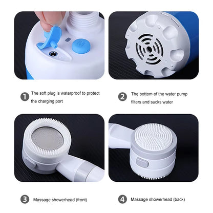 Upgraded Portable Camping Shower Pump with Digital Display - 4000mAh Rechargeable Electric Shower for Beach, Dormitory, and Outdoor Adventures
