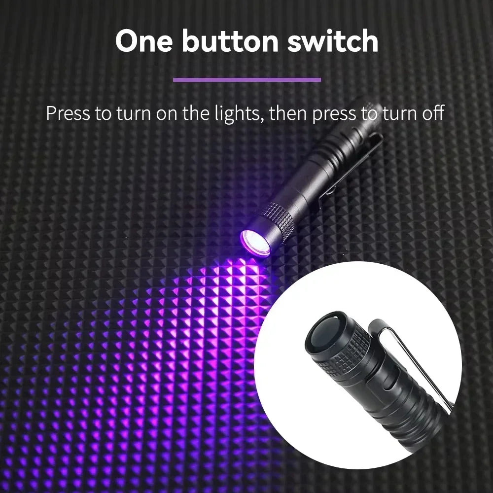 395Nm UV Blacklight Flashlight - Portable Pet Urine & Bed Bug Detector with Clip for Camping - AAA Battery Powered