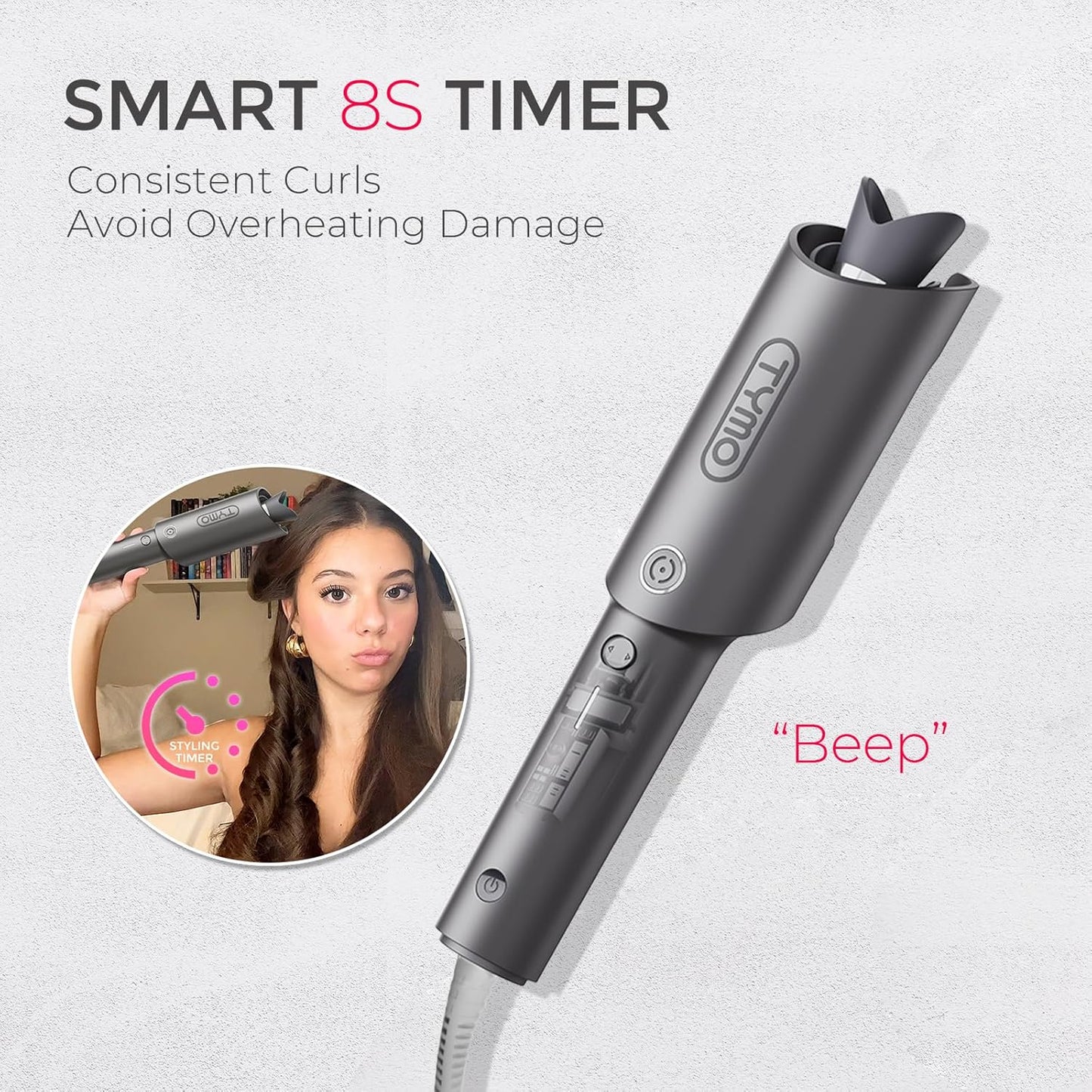 CURLPRO Automatic Rotating Curling Iron - Achieve Effortless Beach Waves with Portable, Dual Voltage Design & Ionic Technology - 1 Inch Ceramic Coating in Metallic Gray