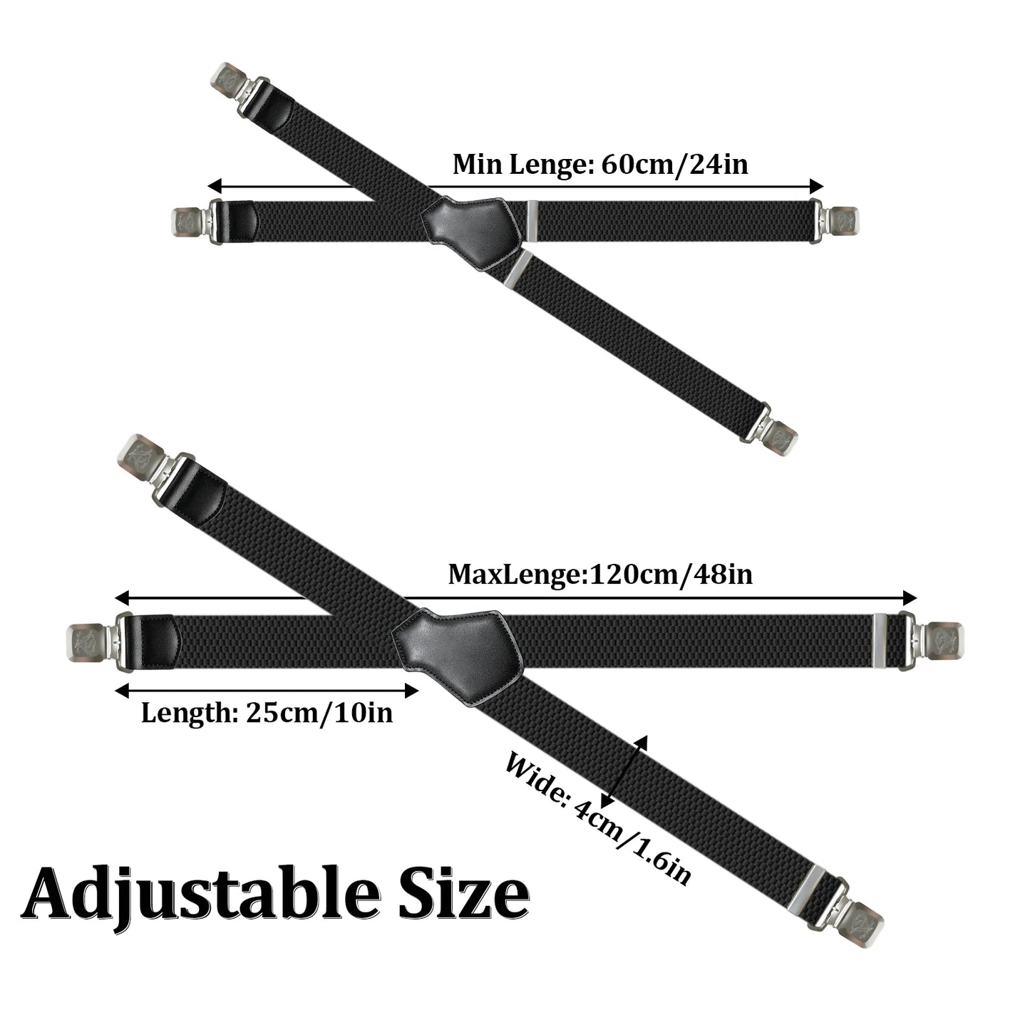 Heavy Duty 1.6 Inch Wide Black Suspenders for Men - Adjustable X Back Elastic Work Braces for Jeans and Dress Pants