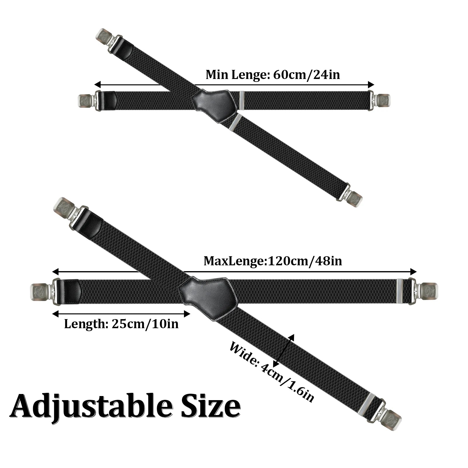 Heavy Duty 1.6 Inch Wide Black Suspenders for Men - Adjustable X Back Elastic Work Braces for Jeans and Dress Pants