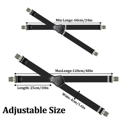 Heavy Duty 1.6 Inch Wide Black Suspenders for Men - Adjustable X Back Elastic Work Braces for Jeans and Dress Pants