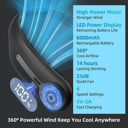 Rechargeable Neck Fan – Hands-Free Wearable Cooling Fan for Travel, Work & Summer