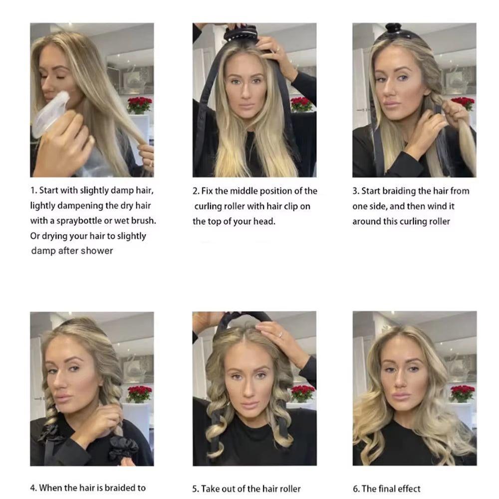 Silk Heatless Curling Rod Headband - Effortless Soft Curls While You Sleep!