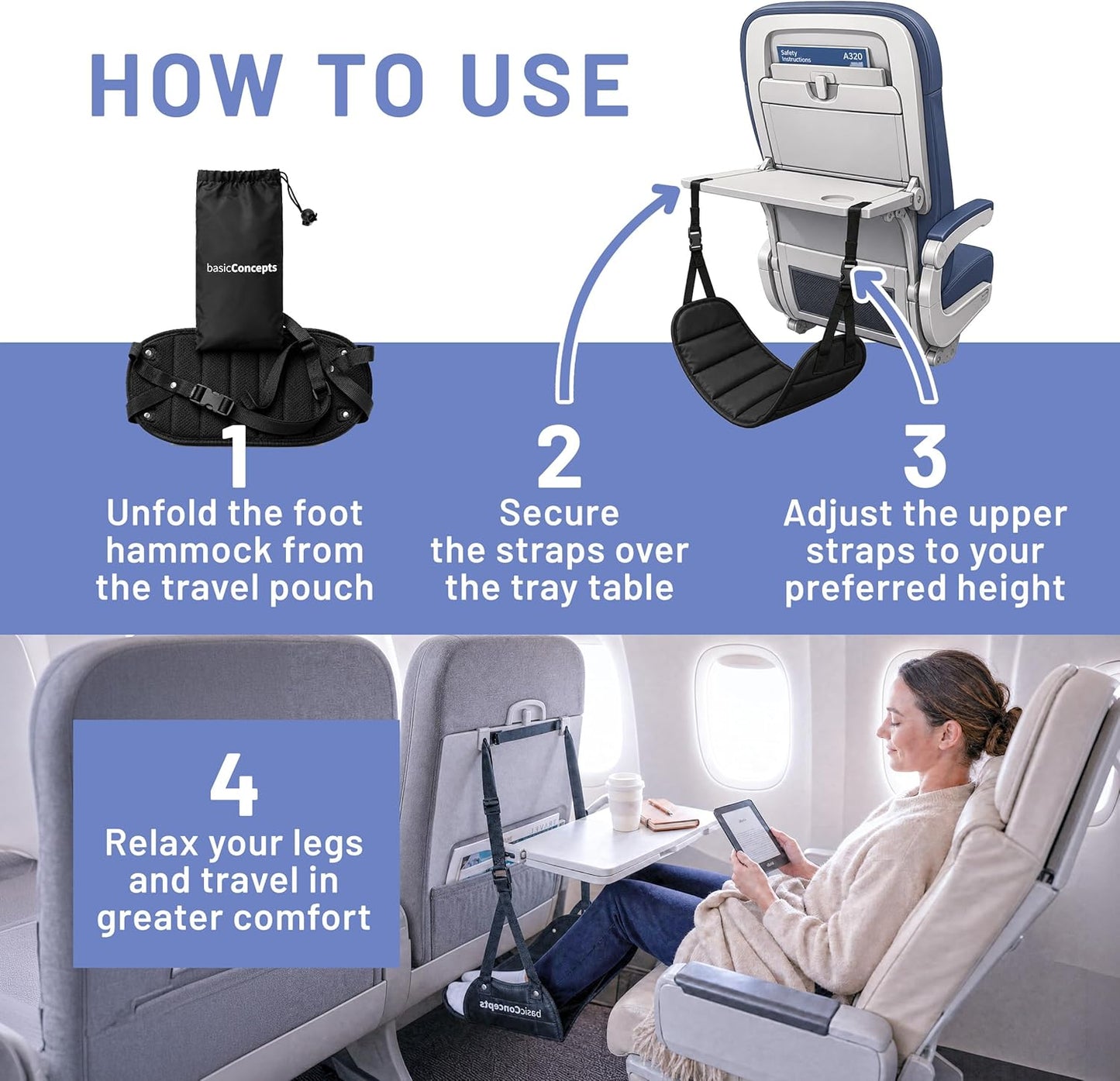 Ultimate Airplane Foot Hammock - Travel Comfort for Long Flights - Essential Plane Gadget