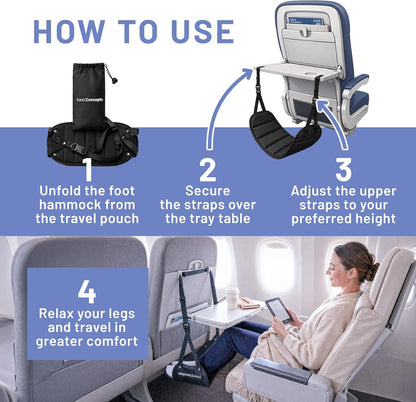 Ultimate Airplane Foot Hammock - Travel Comfort for Long Flights - Essential Plane Gadget
