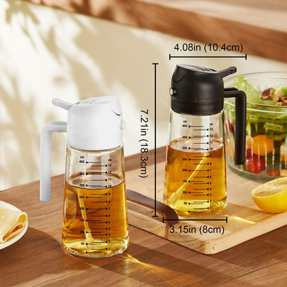 2-in-1 Glass Oil Sprayer & Dispenser – 16oz Kitchen Bottle for Air Fryer, Salad & BBQ