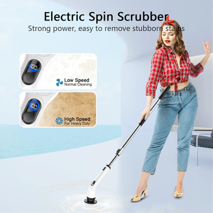 Powerful Electric Spin Scrubber - Waterproof, Cordless Bathroom & Kitchen Cleaner with Adjustable Handle & LCD Display