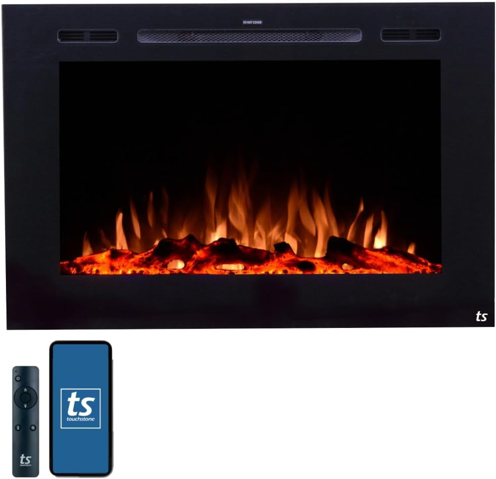 Touchstone Forte 40" Smart Electric Fireplace — Recessed Wall Mount, 30 Flame & Ember Options, 1500W Heater, Alexa & WiFi, Log & Crystal Hearth
