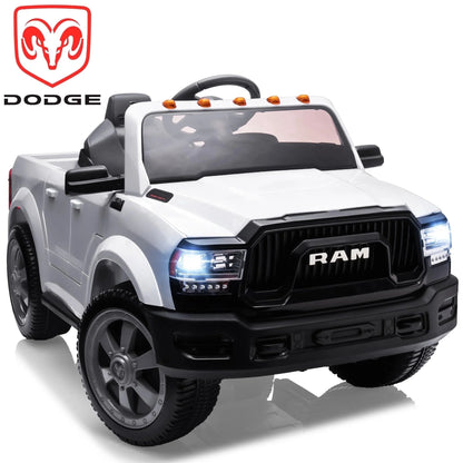 Dodge RAM 2500 Ride on Car for Kids, 12V Powered Ride on Toy with Remote Control, Rear Wheel Suspension, 5 Point Safety Harness, Bluetooth, LED Lights, Electric Vehicles for 3-6 Year Boys, Black