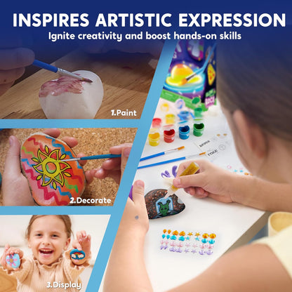 Glow in the Dark Rock Painting Kit - Unleash Creativity with 12 Vibrant Paints for Kids Ages 6-12 - Perfect Arts & Crafts Gift for Birthday Parties and Creative Play
