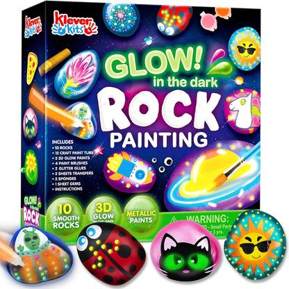 Glow in the Dark Rock Painting Kit - Unleash Creativity with 12 Vibrant Paints for Kids Ages 6-12 - Perfect Arts & Crafts Gift for Birthday Parties and Creative Play