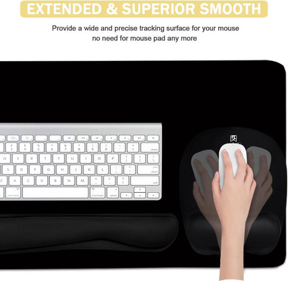 4-in-1 Memory Foam Keyboard Wrist Rest & Desk Mat Set — XL 35.4x15.7" Desk Pad, Keyboard Rest, Mouse Wrist Rest, Coaster, Non-Slip, Gaming & Office