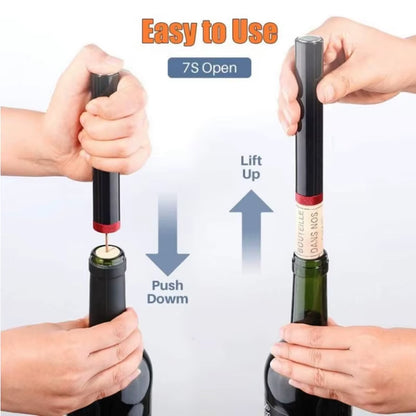 Portable Stainless Steel Air Pressure Wine Bottle Opener - Effortless Cork Remover for Home and Parties!