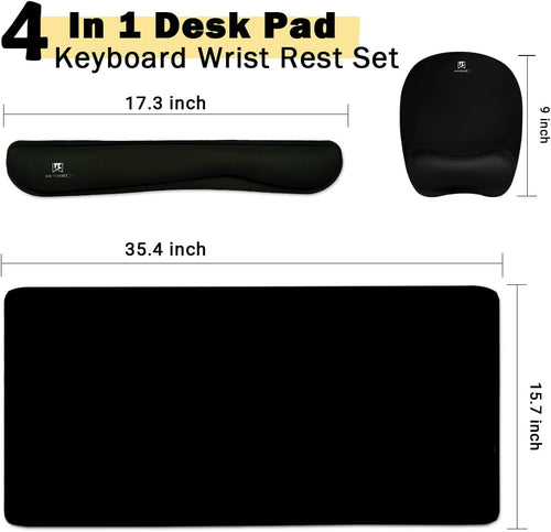 4-in-1 Memory Foam Keyboard Wrist Rest & Desk Mat Set — XL 35.4x15.7" Desk Pad, Keyboard Rest, Mouse Wrist Rest, Coaster, Non-Slip, Gaming & Office