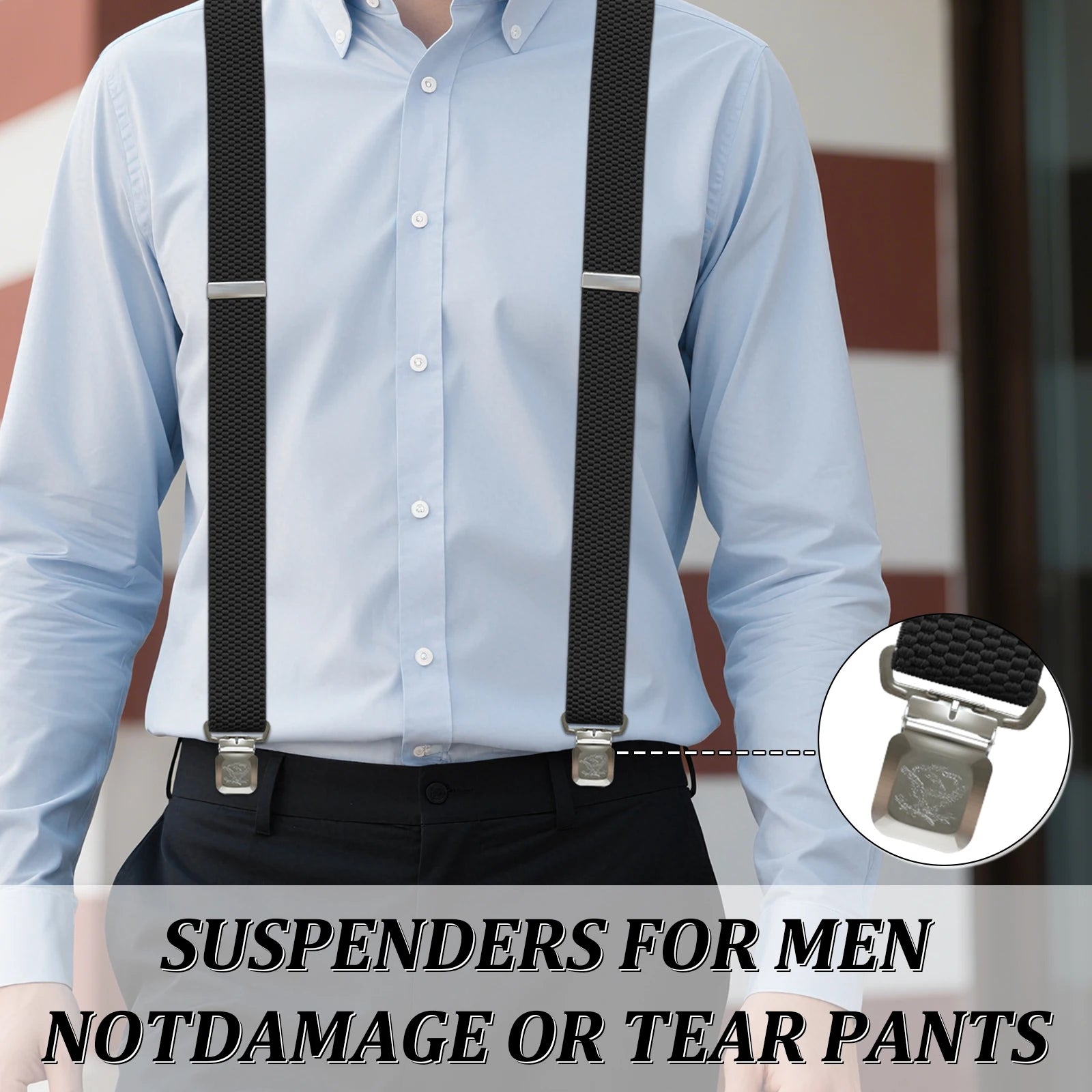 Heavy Duty 1.6 Inch Wide Black Suspenders for Men - Adjustable X Back Elastic Work Braces for Jeans and Dress Pants