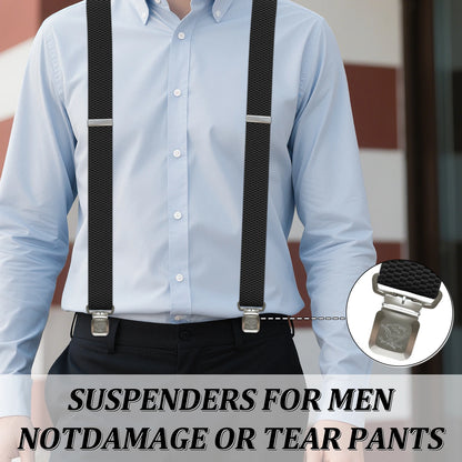 Heavy Duty 1.6 Inch Wide Black Suspenders for Men - Adjustable X Back Elastic Work Braces for Jeans and Dress Pants